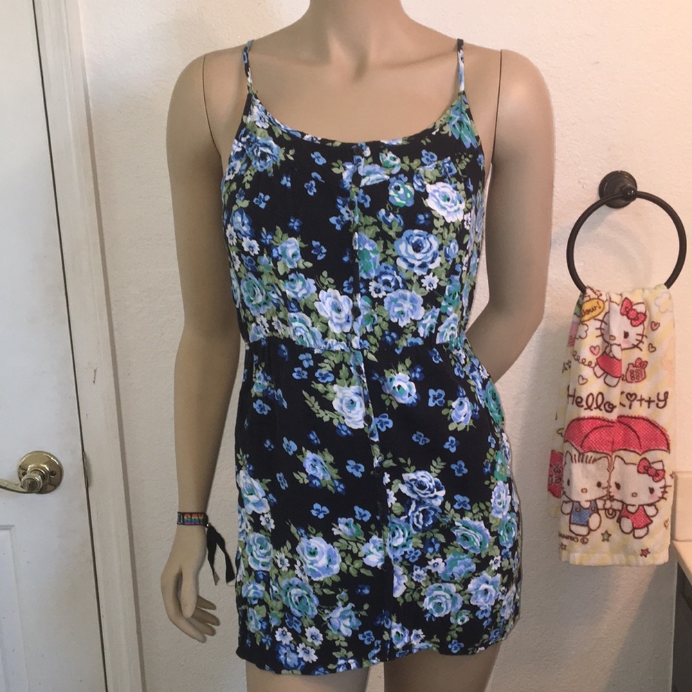 Blue floral button up dress